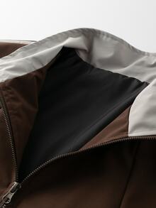 Gym Rark Men's Striped Stand Collar Sports Jacket, Lightweight Zip-Up Top, Slim Fit, Vintage Athletic Casual Outerwear For Spring And Autumn - Coffee Brown - View 4
