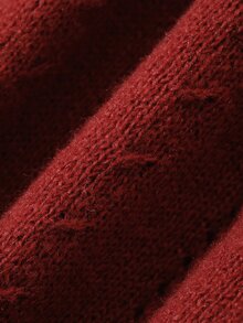 Dazy Plus Solid Color Loose Hollow Round Neck Long Sleeve Short Casual Vacation Spring Autumn Knit Cardigan - Burgundy - View 3