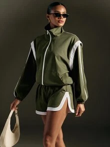 Hauture Women's Colorblock Casual Versatile Daily Wear Shorts - Green - View 3