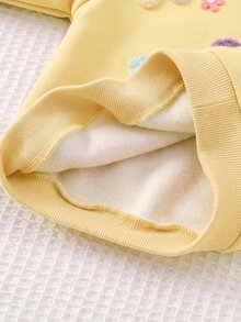 SHEIN 女嬰 3D 花朵秋季衛衣與條紋內搭褲套裝 - 芥末黃 - 查看 6