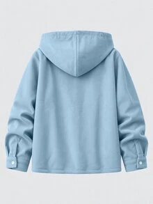 Vacaura 青少年男孩單排扣休閒日常穿著連帽襯衫 - 淺藍色 - 查看 2