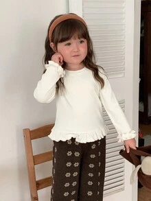 DAZY 女嬰圓領長袖休閒上衣 - 白色 - 查看 5