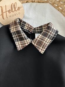 SHEIN 女嬰可愛針織拼接格紋長袖秋冬洋裝 - 黑色 - 查看 5