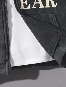 SHEIN 青少年男孩極簡街頭風字母印花拉鍊連帽衛衣，休閒舒適柔軟面料，灰色，秋冬校園開學穿搭 - 黑色 - 查看 7