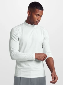 TekDrob Kaos lengan panjang model kerah tinggi dengan perlindungan UV dan kompresi elastis 4 arah, memberikan sensasi sejuk. - Putih - View 4