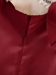 SHEIN 女嬰優雅可愛拼色蝴蝶結無袖洋裝 - 酒紅色 - 查看 5