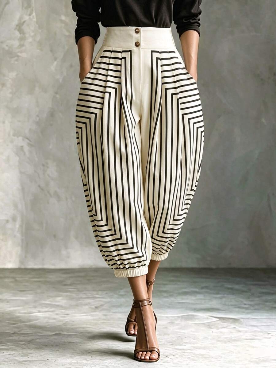 Trelyra Women's Autumn/Winter New Black & White Striped High Waist ...