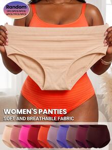 SHEIN Women Plus Size Comfy Stretch Minimal Style High Waisted Striped Seamless Full-Coverage Panties For Daily Wear - Multicolor - View 4