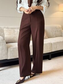 Feyla Women's Solid Color Casual Versatile Daily Wear Long Pants - Coffee Brown - View 3