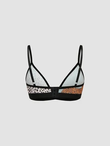 Chillnights Young Colorblock Sun Grid Geometric Leopard Print Knit 2pcs Women's Lingerie Bra - Multicolor - View 6