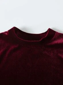 SHEIN 青少年女孩秋冬酒紅色優雅串珠立領拼接喇叭袖長袖洋裝 派對禮服 正式洋裝 適合萬聖節、聖誕節、新年 - 酒紅色 - 查看 6