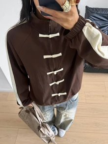 StreetHx 2026 Women's Autumn/Winter New Loose Long Sleeve Chinese Style Frog Button Women's Regular Jacket,Chinese Style Modified, - Brown - View 7