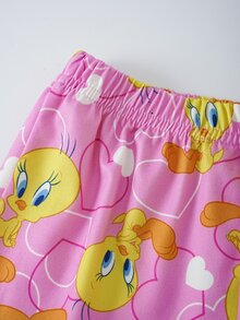 LOONEY TUNES X SHEIN Young Girl Cartoon Print Camisole Top And Frill Trim Shorts Loungewear Set - Multicolor - View 7