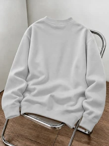 Manfinity Homme Men's Minimalist Colorblock Striped Crew Neck Sweatshirt, Handwritten Letter Print Loose Casual Pullover Top, Daily Versatile All-Match Style, Horizontal Stripe Patchwork English Label - Multicolor - View 2