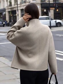 Easura Plus Size Women's Autumn/Winter Napoleon Button Decor Stand Collar Double-Breasted Casual Commute Overcoat - Apricot - View 2