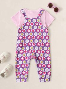 LOONEY TUNES X SHEIN Baby Girl Cartoon Print Jumpsuit - Pink - View 2