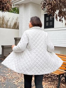 SHEIN EZwear 大尺碼加厚長款外套，冬季秋季大尺碼女款冬衣外套 - 白色 - 查看 2