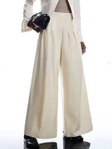 LYSMO Women's Pleated Pocket Loose Wide Leg Suit Pants - Beige - View 4