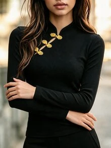 Balvessa تي شيرت نسائي كاجوال متعدد الاستخدامات للاستخدام اليومي بأكمام طويلة - الأسود - مشاهدة 8