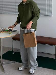 DAZY Autumn/Winter Military Green Zipper Stand Collar Open Front Men's Cardigan - Army Green - View 6