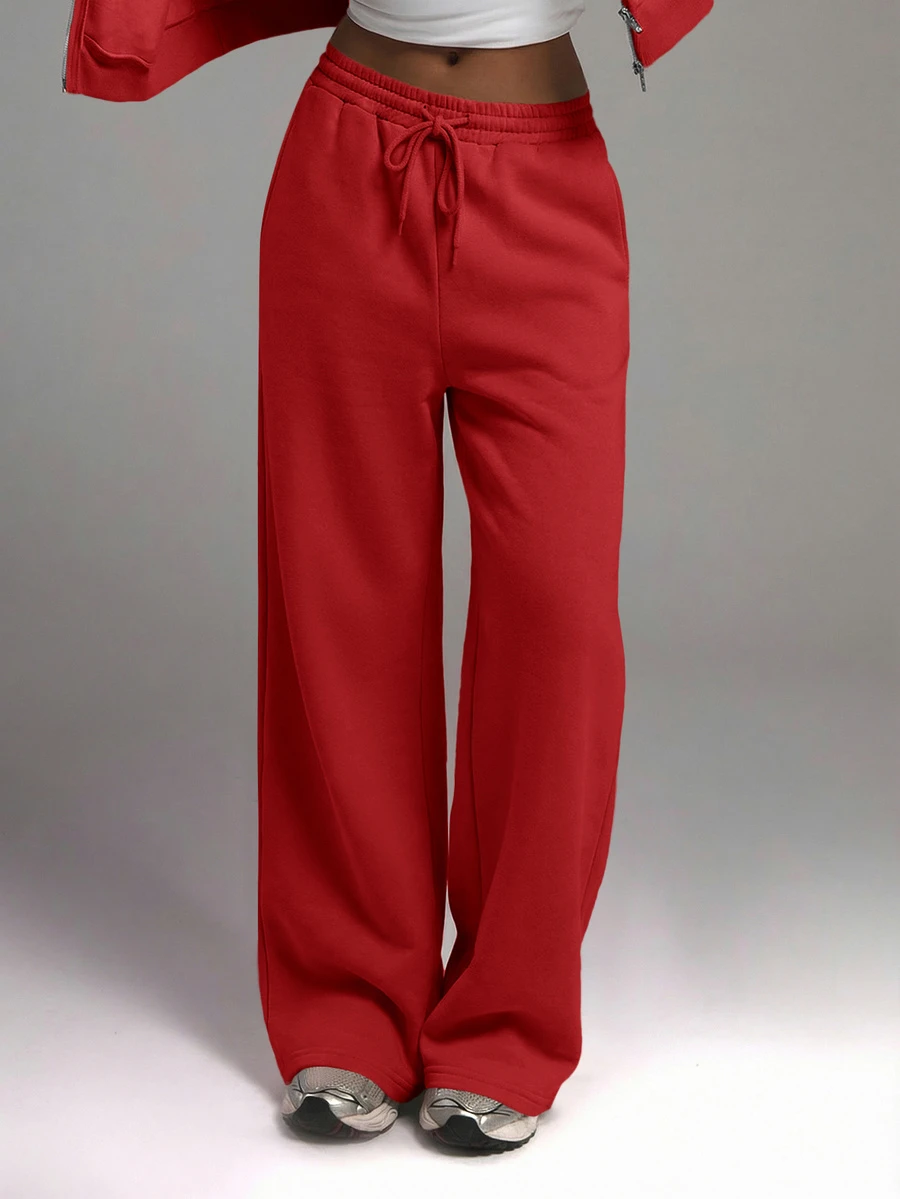 MUSERA Pocket Detail Wide Leg Sweatpants Vacation Casual Summer Capsule Airport Fall Autumn - Red - View 1