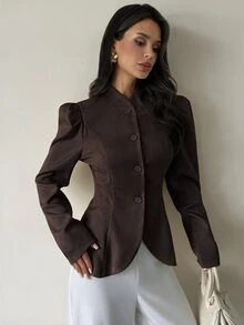 Firerie Women's French Elegant Button Petal Sleeve Blazer - Brown - View 6
