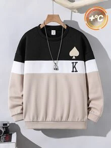 SHEIN 大童男孩字母條紋印花拼色長袖運動衫 - 彩色 - 查看 5