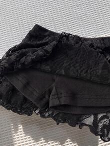 Attitoon 女款休閒低腰多層蛋糕裙蕾絲裙 Y2K 風格穿搭 - 黑色 - 查看 5