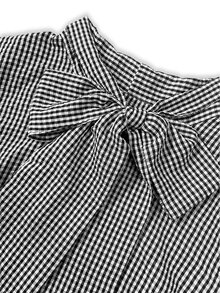 Linhara CURVE Plus Size Women's Autumn/Winter Plaid Bow Long Sleeve Blouse Fall - Black and White - View 6