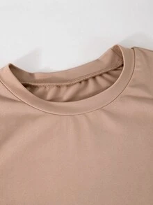 SHEIN 女童休閒套裝 2 件組，修身長袖 T 恤搭配彈性腰寬腿鬆身長褲，秋季上衣套裝，適合學校假期，駱駝色 - 卡其色 - 查看 6