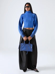 LYSMO Women's Colorblock Casual Versatile Daily Wear Long Sleeve Sweater - Blue - View 3