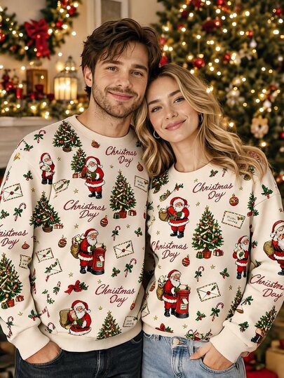 SHEIN LUNE Women's Round Neck Christmas New Year Long Sleeve Sweatshirt Suitable For Autumn/Winter