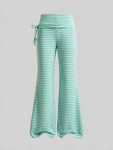 SHEIN 青少年女孩春夏休閒拼接對比色直筒長褲 - 彩色 - 查看 3