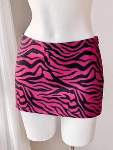 SHEIN EZwear 女款抓皺拉鍊裙，無袖斑馬紋粉色套裝，動物與黑色哥德風，適合派對、聚會、聖誕節、萬聖節、新年 - 白色 - 查看 5