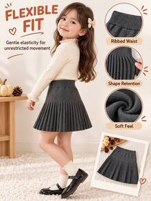 SHEIN Young Girl Solid Color Casual Versatile Daily Knit Mini Skirt - Dark Grey - View 7