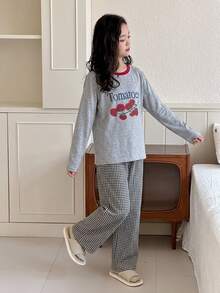 Dazy Kids 對比色圓領圖案印花休閒女童居家服套裝 秋季 - 黑與白 - 查看 6