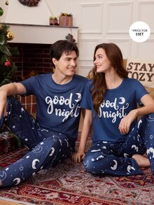CoupledUp طقم بيجامة نسائي كاجوال مطبوع بأكمام قصيرة 2 قطعة - الأزرق - مشاهدة 8