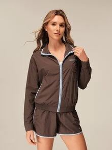 OutZeal Women Sports Jacket Gym Workout Casual Water-Resistant Multi Pockets Zip Up Jacket - Coffee Brown - View 3