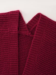 INAWLY Wine Red Chunky Knit V-Neck Cropped Cardigan For Women, Petal Sleeve Exposed Waist Short Shawl Jacket, Autumn/Winter Layering Sweater - Burgundy - View 3