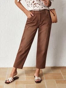 LUMIGAL Plus Size Women's Casual Daily Denim Jeans With Pockets And Buttons - Coffee Brown - View 8