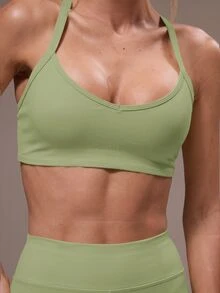 Musera Sport 女款交叉背上衣與緊身褲運動套裝 健身瑜珈皮拉提斯日常休閒 - Sage Green - 查看 7