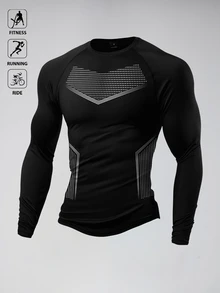 Gym Rark 男士休閒條紋撞色長袖修身運動T恤，健身房適用 - 黑色 - 查看 2