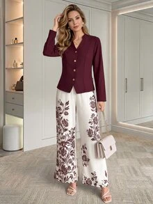 Medorina Women's Solid Color Long Sleeve Jacket And Pants Casual Daily Suit Set - Multicolor - View 3