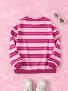 THE POWERPUFF GIRLS X SHEIN Áo nỉ dài tay in họa tiết hoạt hình kẻ sọc cho bé gái tuổi teen - Nhiều màu - Xem 2