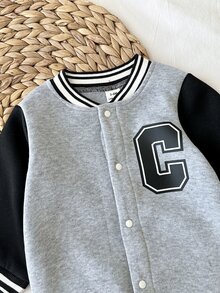 男嬰字母條紋長袖單排扣棒球領連身衣 - 彩色 - 查看 10