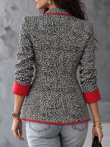 LUMIGAL Vintage Leopard Animal Print Contrast Trim Commuter Fashion Versatile Elegant Women's Blazer Jacket - Multicolor - View 2