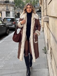 Vionelle Plus Size Women's Long Sleeve Open Front Long Faux Fur Coat Winter - Coffee Brown - View 5