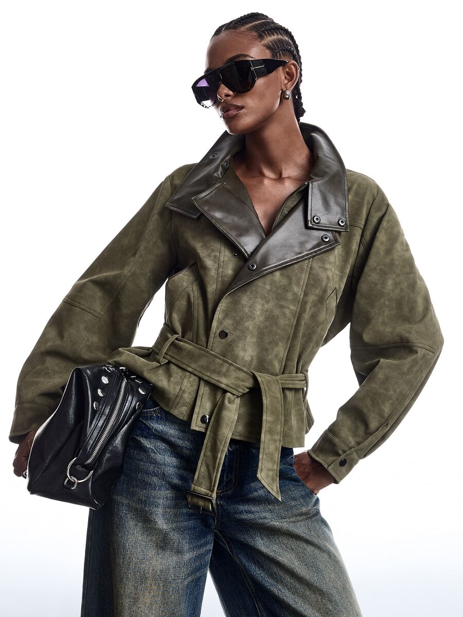 LYSMO Women's Colorblock Casual Streetwear Versatile Daily Long Sleeve Jacket Nightout Army Green Fall - Green - View 1