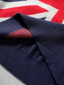ROMWE MEN Men's Round Neck British Flag Fashion Knit Top - Blue - View 8