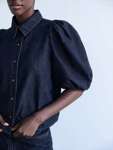 Maija Women's Casual Versatile Daily Denim Top - Black - View 4